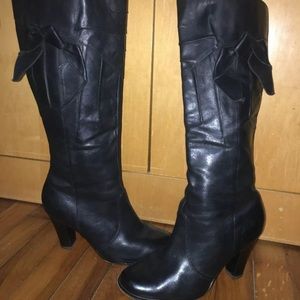 Seychelles Anthropologie Leather Black Bow Boots